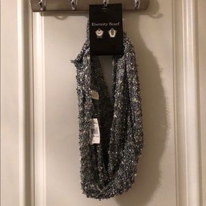 gray with little pieces of fabric infinity scarf